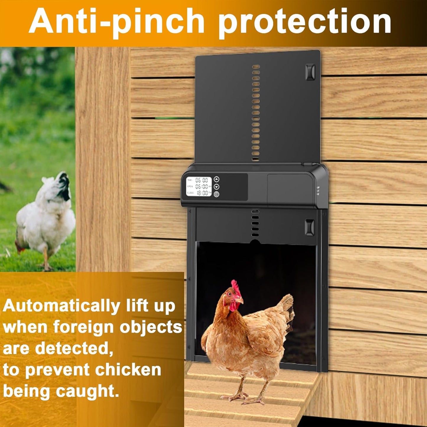 CARLA HOME Automatic Chicken Coop Door with Timer & LCD Screen, Anti-Pinch Safety, Easy Battery Operation & Weatherproof for Outdoor Coops