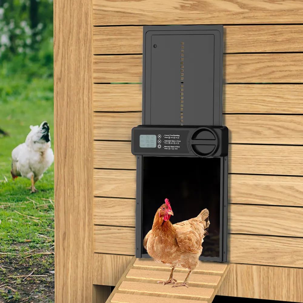 CARLA HOME Automatic Chicken Coop Door Opener with Timer Control, Anti-Pinch Protection, LCD Display & Battery Powered for Backyard Chickens
