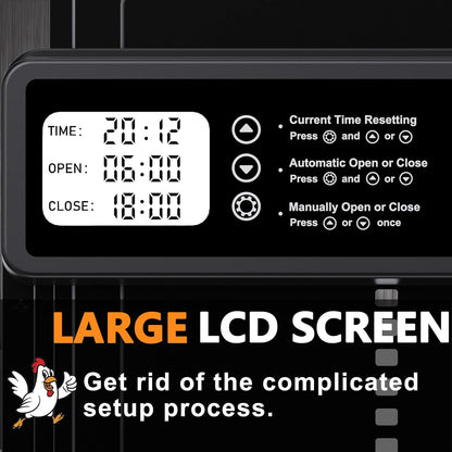 CARLA HOME Automatic Chicken Coop Door Opener with Timer Control, Anti-Pinch Protection, LCD Display & Battery Powered for Backyard Chickens