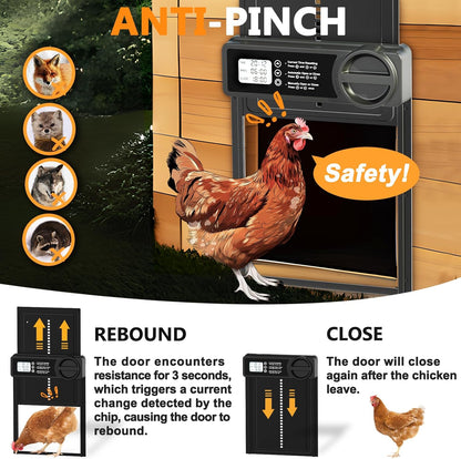 CARLA HOME Automatic Chicken Coop Door Opener with Timer Control, Anti-Pinch Protection, LCD Display & Battery Powered for Backyard Chickens