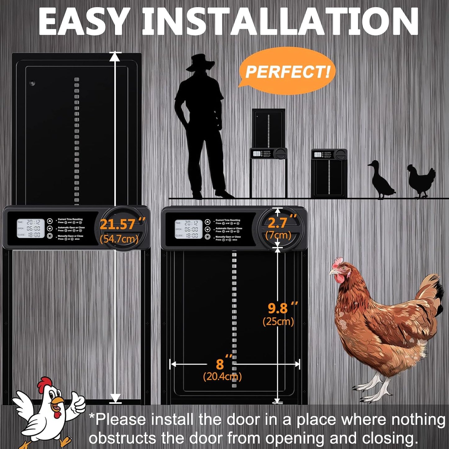 CARLA HOME Automatic Chicken Coop Door Opener with Timer Control, Anti-Pinch Protection, LCD Display & Battery Powered for Backyard Chickens