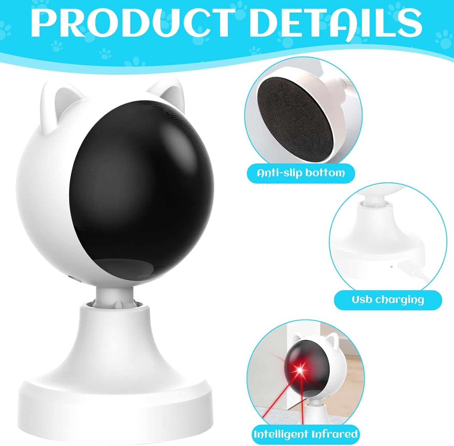 CARLA HOME Interactive Laser Toy for Cats with Adjustable Angle, USB Rechargeable & 2 Speed Modes