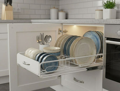 CARLA HOME 2 Pack Pull Out Dish Rack for Kitchen Cabinet with Slide Out Drawer Organizer for Plates, Bowls & Utensils