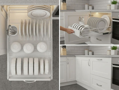 CARLA HOME 2 Pack Pull Out Dish Rack for Kitchen Cabinet with Slide Out Drawer Organizer for Plates, Bowls & Utensils