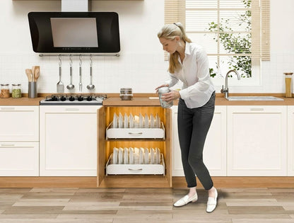 CARLA HOME 2 Pack Pull Out Dish Rack for Kitchen Cabinet with Slide Out Drawer Organizer for Plates, Bowls & Utensils