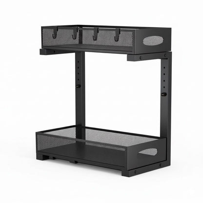 CARLA HOME 2 Tier Under Sink Organizer Pull Out Sliding Cabinet Storage Shelf with Height Adjustable for Kitchen, Bathroom or Laundry Room (Black)