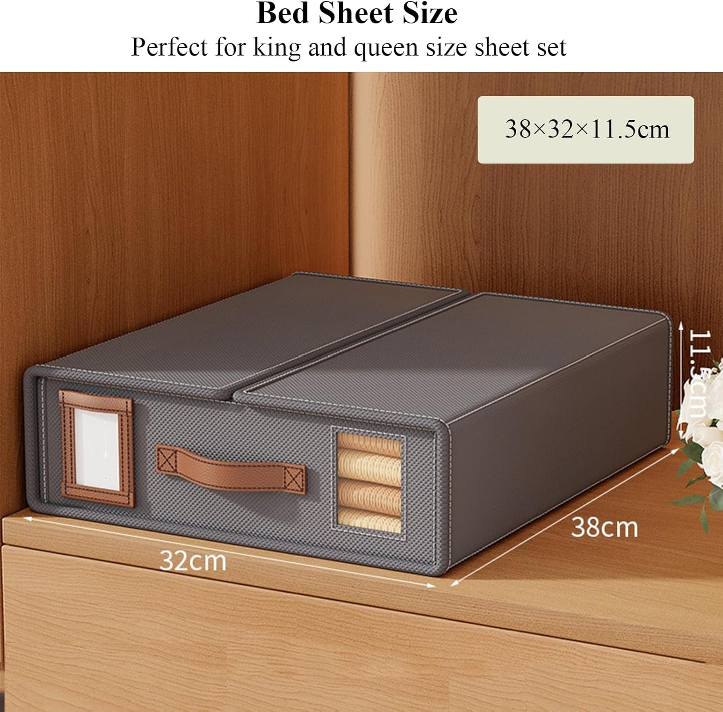 CARLA HOME Bed Sheet Organizer Set of 8 with Handle & Window for Covers, Pillowcases, Blankets, Clothes & Sheets (Grey)