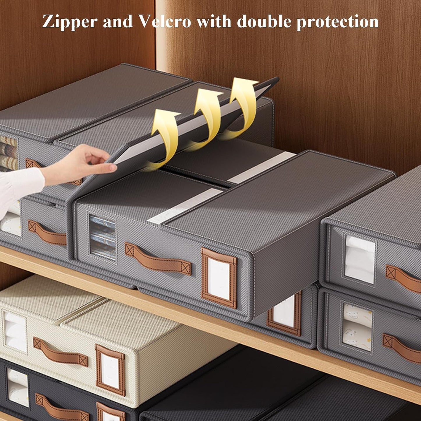 CARLA HOME Bed Sheet Organizer Set of 8 with Handle & Window for Covers, Pillowcases, Blankets, Clothes & Sheets (Grey)