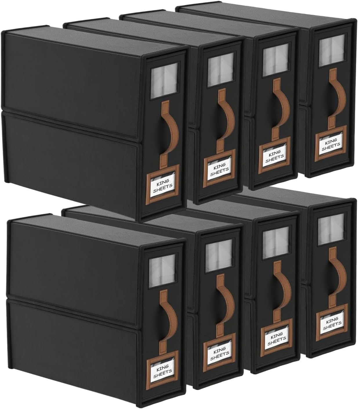 CARLA HOME Bed Sheet Organizer Set of 8 with Handle & Window for Covers, Pillowcases, Blankets, Clothes & Sheets (Black)