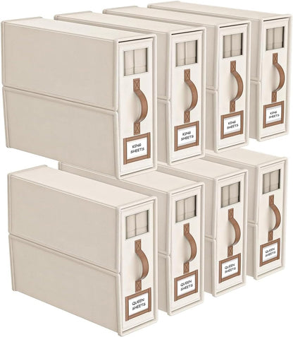 CARLA HOME Bed Sheet Organizer Set of 8 with Handle & Window for Covers, Pillowcases, Blankets, Clothes & Sheets (Beige)