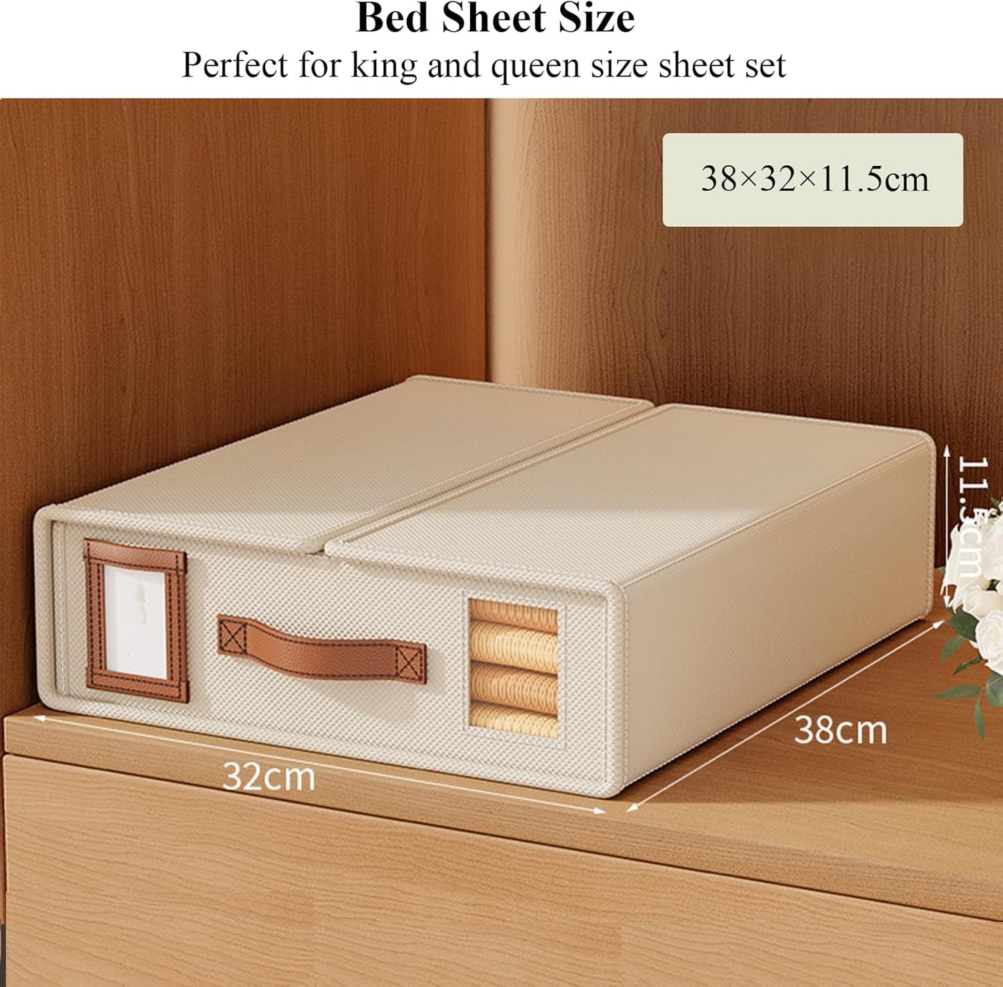 CARLA HOME Bed Sheet Organizer Set of 8 with Handle & Window for Covers, Pillowcases, Blankets, Clothes & Sheets (Beige)