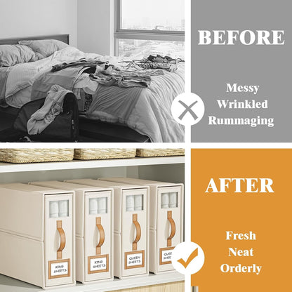 CARLA HOME Bed Sheet Organizer Set of 8 with Handle & Window for Covers, Pillowcases, Blankets, Clothes & Sheets (Beige)