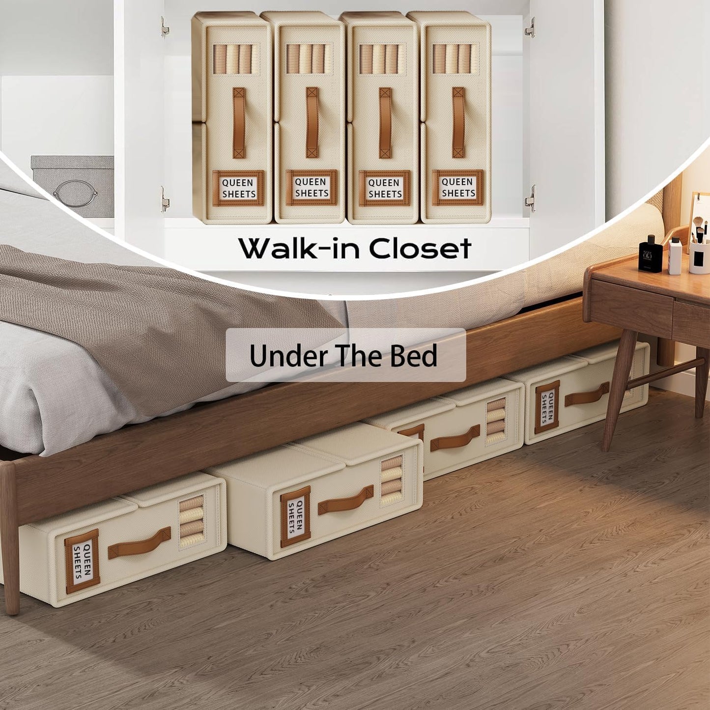 CARLA HOME Bed Sheet Organizer Set of 8 with Handle & Window for Covers, Pillowcases, Blankets, Clothes & Sheets (Beige)