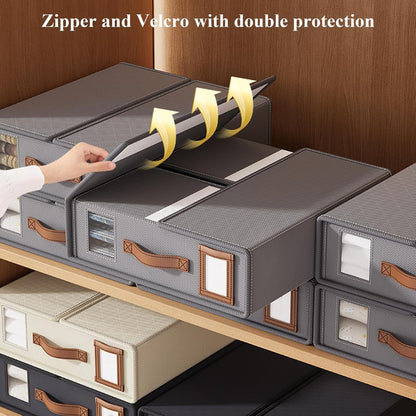 CARLA HOME Bed Sheet Organizer Set of 8 with Handle & Window for Covers, Pillowcases, Blankets, Clothes & Sheets (Beige)