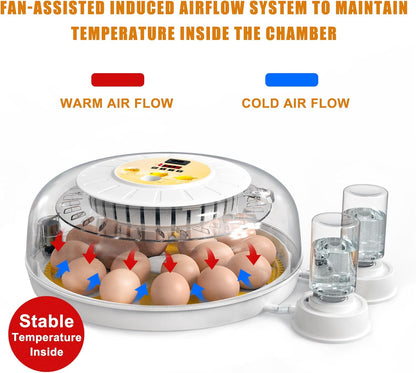 CARLA HOME 18 Egg Incubator with Automatic Turning, LED Display, Humidity & Temperature Control, Auto Water System & Built-in Egg Candler for Chicken, Duck, Quail, Goose