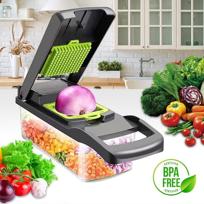 CARLA HOME Multifunctional Mandoline Vegetable Chopper 16-in-1 with Stainless Steel Blades, Storage Container & Hand Guard for Fruits & Veggies