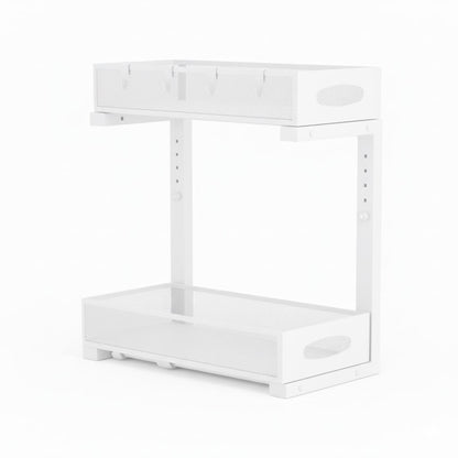 CARLA HOME 2 Pack Under Sink Organizer Pull Out Sliding Cabinet Storage Shelf with Height Adjustable for Kitchen, Bathroom or Laundry Room (White)