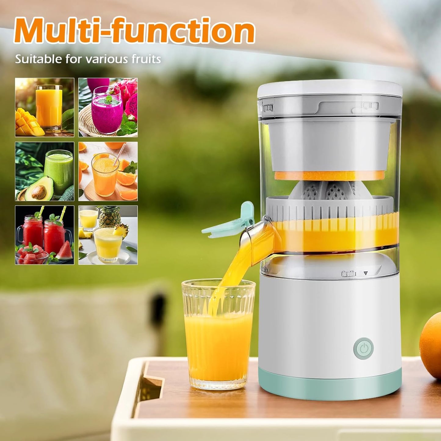 CARLA HOME Hands-Free Citrus Juicer with USB Rechargeable Electric Fruit Squeezer