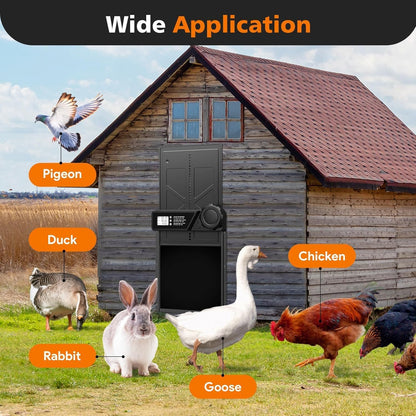 CARLA HOME Solar Automatic Chicken Coop Door with Timer, Light Sensor, Remote Control, Anti-Pinch, LED Screen & USB Charging