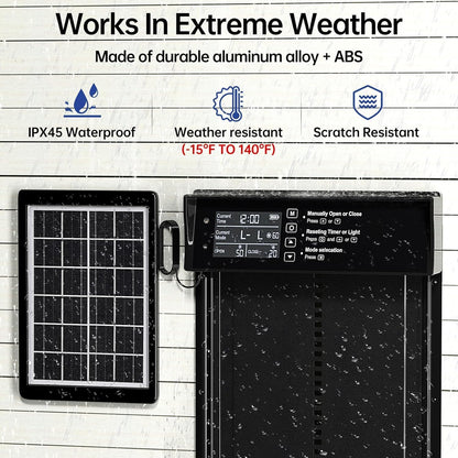 CARLA HOME Automatic Chicken Coop Door Solar Powered with 4 Mode Timer & Light Sensor, Anti-Pinch & USB Charging Port
