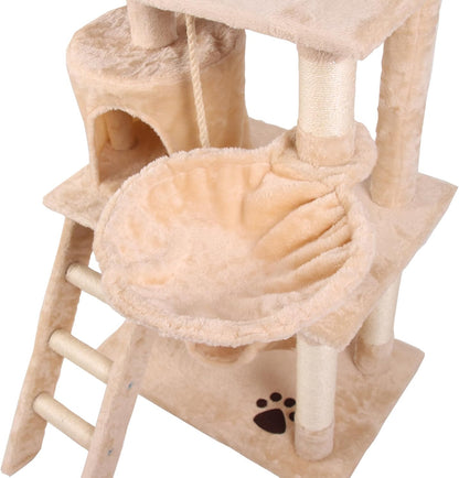 CARLA HOME 141cm Cat Tree Tower for Indoor Cats with Plush Perch, Ladder, Sisal Scratching Posts, Hammock & Condo for Kittens & Adult Cats (Beige)