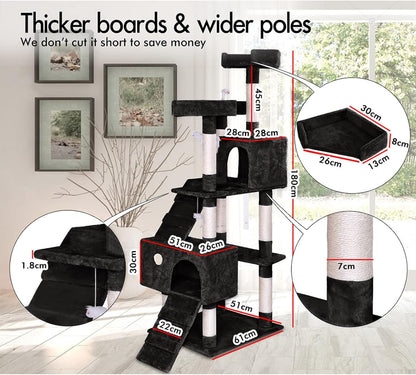 CARLA HOME 180cm Cat Tree Tower for Indoor Cats with Dual Condos, Plush Perches, Sisal Scratching Posts & Ramps for Kittens & Adult Cats (Beige)