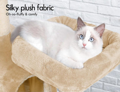 CARLA HOME 180cm Cat Tree Tower for Indoor Cats with Plush Perches, Dual Condos, Natural Sisal Scratching Posts & Ramps for Kittens & Adult Cats (Beige)