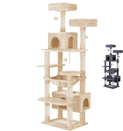 CARLA HOME 180cm Cat Tree Tower for Indoor Cats with Plush Perches, Dual Condos, Natural Sisal Scratching Posts & Ramps for Kittens & Adult Cats (Beige)