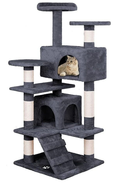 CARLA HOME 180cm Cat Tree Tower for Indoor Cats with Plush Perches, Dual Condos, Natural Sisal Scratching Posts & Ramp for Kittens & Adult Cats (Dark Grey)