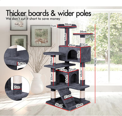 CARLA HOME 180cm Cat Tree Tower for Indoor Cats with Plush Perches, Dual Condos, Natural Sisal Scratching Posts & Ramp for Kittens & Adult Cats (Dark Grey)