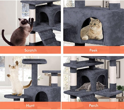 CARLA HOME 180cm Cat Tree Tower for Indoor Cats with Plush Perches, Dual Condos, Natural Sisal Scratching Posts & Ramp for Kittens & Adult Cats (Dark Grey)