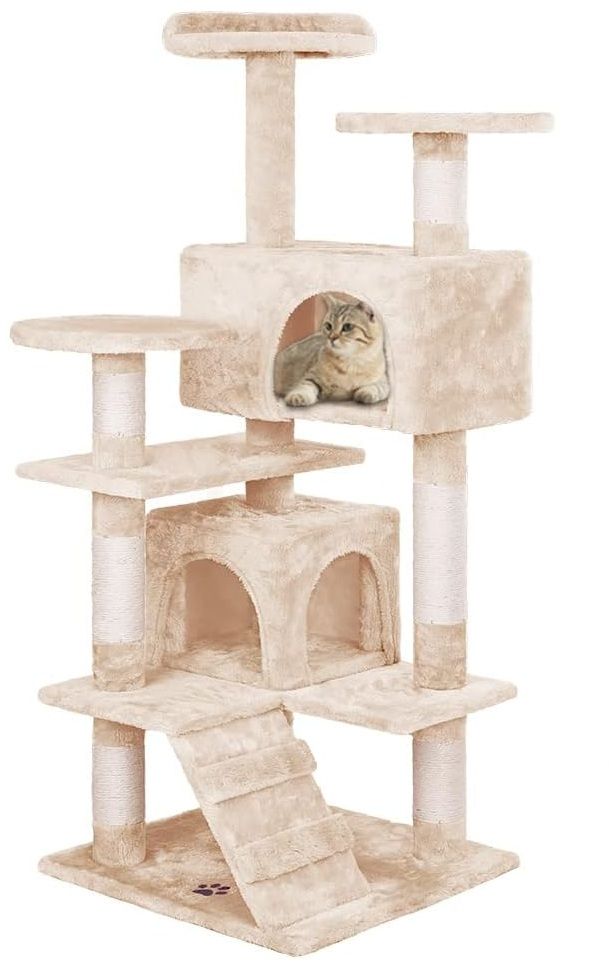CARLA HOME 180cm Cat Tree Tower for Indoor Cats with Plush Perches, Dual Condos, Natural Sisal Scratching Posts & Ramp for Kittens & Adult Cats (Beige)
