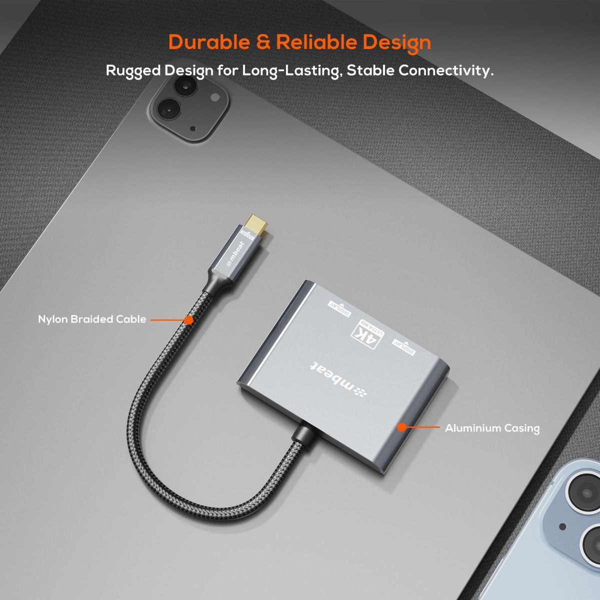 mbeat Tough Link USB-C to DP&HDMI Dual 4K/60Hz MST Adapter - Space Grey