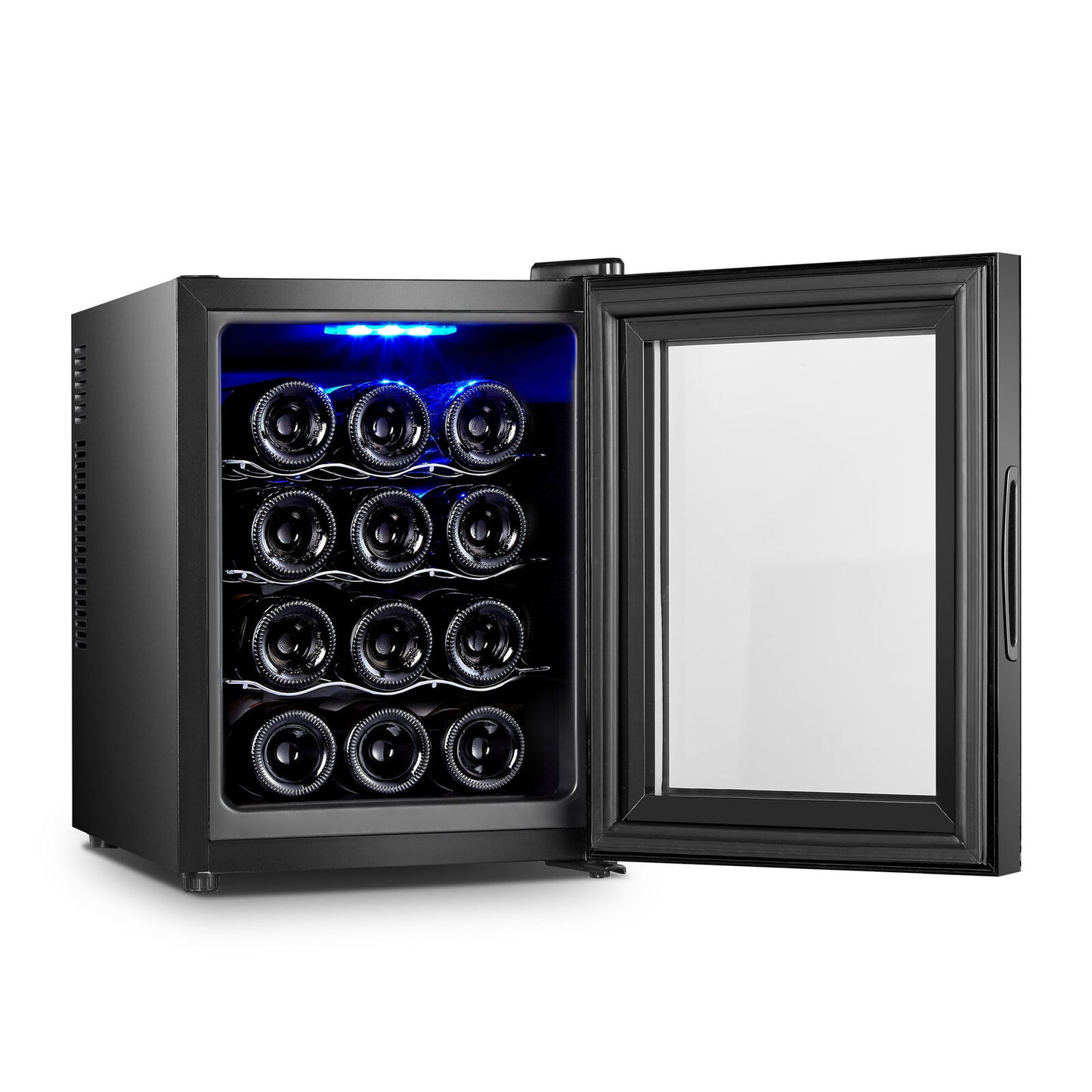 12 Bottle Thermoelectric Wine Fridge, 65W, UV Protected Glass Door, Soft LED Illumination