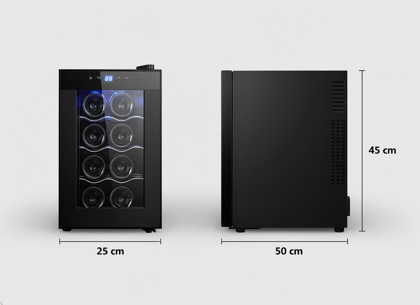 8 Bottle Thermoelectric Wine Fridge, 65W, UV Protected Glass Door, Soft LED Illumination