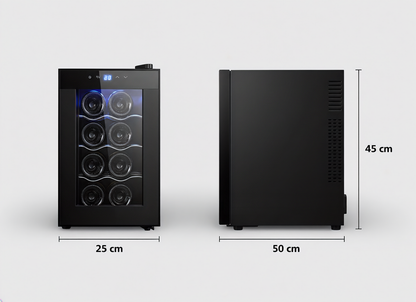8 Bottle Thermoelectric Wine Fridge, 65W, UV Protected Glass Door, Soft LED Illumination
