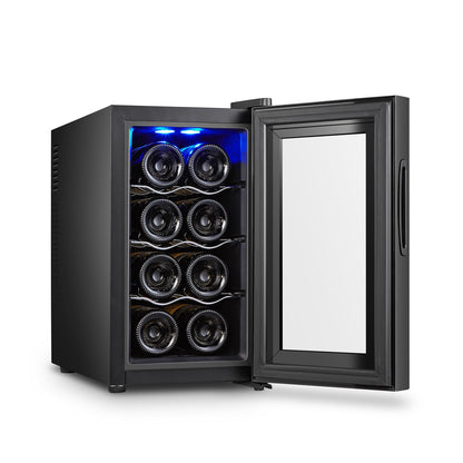 8 Bottle Thermoelectric Wine Fridge, 65W, UV Protected Glass Door, Soft LED Illumination