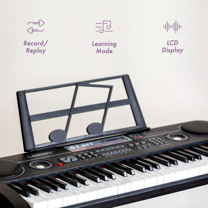 61-Key Electronic Learning Piano Keyboard, Light-Up Keys, LCD Display, with Music Stand Holder