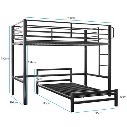 KINGSTON SLUMBER Single Loft Bed And Single Underbed, Multifunctional, Space Saving with Fixed Ladder, Matte Dark Grey