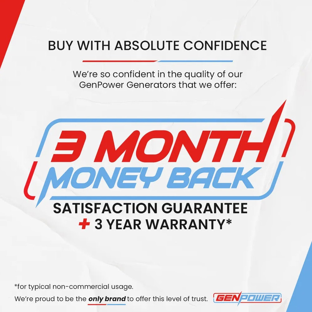 GENPOWER 6.2kW Peak 6.0kW Inverter Generator, Push Button & Remote Start, 15L Tank, Portable w/ Wheels, Camping, Backup