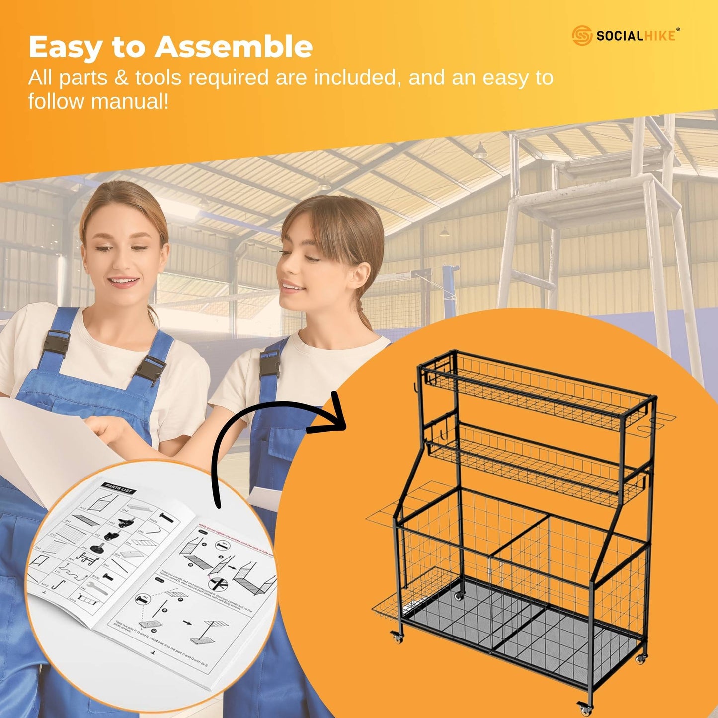 Social Hike Sports Equipment Storage Organiser with Side Rack Garage Trolley