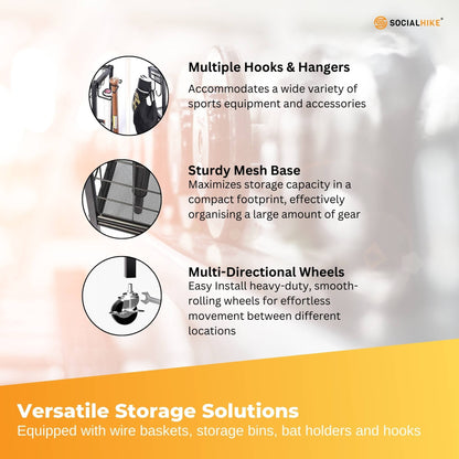 Social Hike Sports Equipment Storage Organiser with Side Rack Garage Trolley