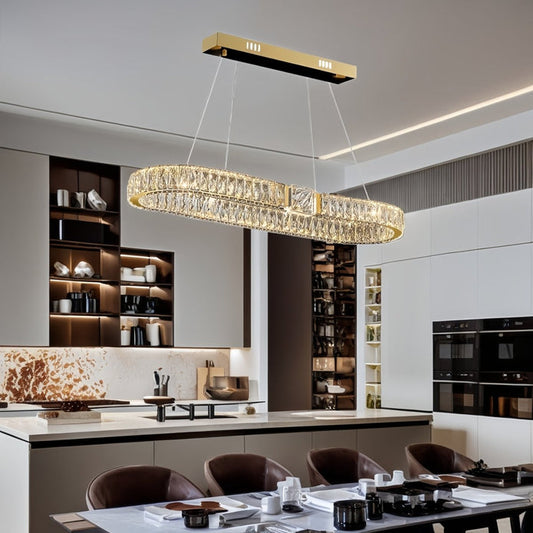 BAMDECOR C3319 Modern Linear Crystal Chandeliers Lighting Fixtures Contemporary Round Chandelier Lighting Fixtures Crystal Pendant Ceiling Lights(Gold-Oval 100cm)