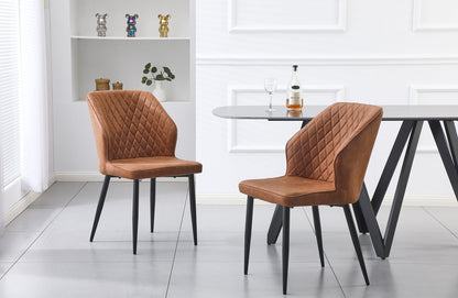 Set of 2 - Cross Pattern Dining Chair - Brown Black Legs