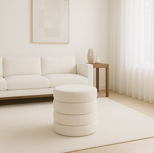 Interior Ave - Cleo White Boucle Ottoman