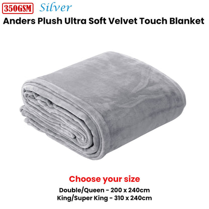 In 2 Linen 350GSM Plush Ultra Soft Velvet Touch Blanket Silver Double/Queen