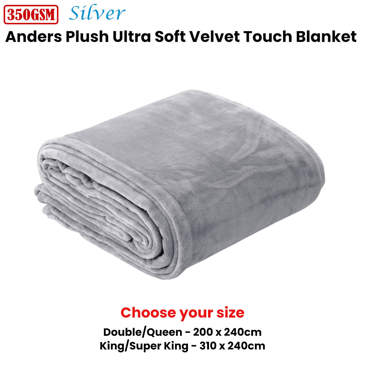 In 2 Linen 350GSM Plush Ultra Soft Velvet Touch Blanket Silver King/Super King