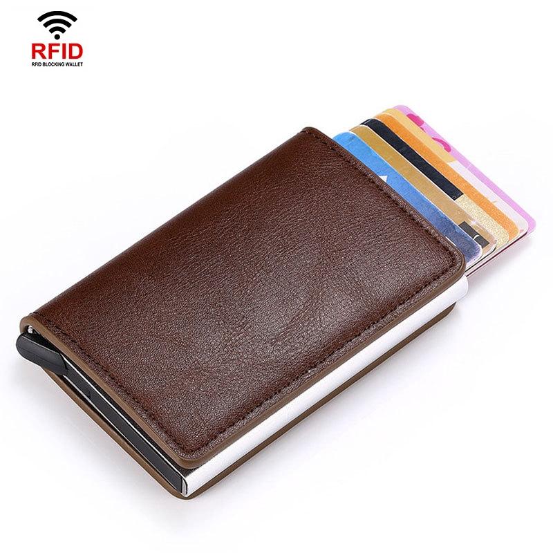 Automatic Rfid Blocking Card Holder with Coin Pocket - Dark Brown