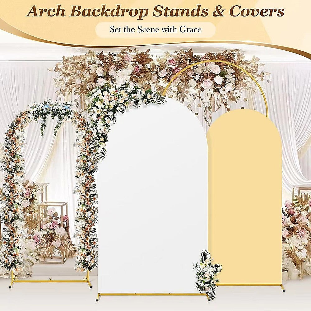 Arch Backdrop Stand with White & Yellow Cover Set for Weddings Events