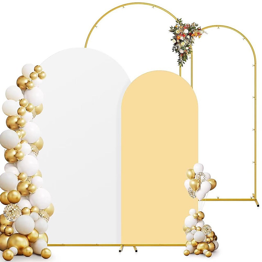 Arch Backdrop Stand with White & Yellow Cover Set for Weddings Events